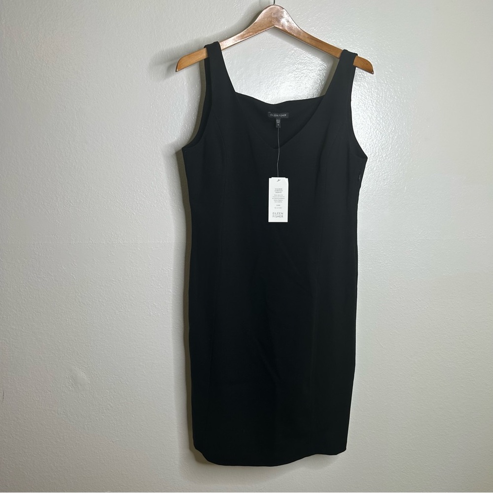 NWT Eileen Fisher Viscose Stretch Ponte V- Neck Black Dress Size Medium